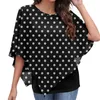 Kvinnors blusar kvinnor chiffon fashiion polka dot printe skjortor lätta flytande skjorta dubbel skiktad tryckt poncho blus topp