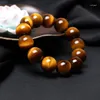Strand Tiger Eye Stones 14mm Elastic Beads Armband Natural Stone Charm Bangles Fashion Jewelry Gift Men Armband 0121