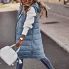 Giacche da donna Gilet invernale lungo da donna con cappuccio senza maniche caldo piumino tasche giacca trapuntata da esterno