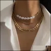 Kedjor 3st/Set Pig Nose Barock Imitation Pearl Choker Halsband MTI Layered Curb Cuban for Women Jewelry Accessories 3469 Q2 Drop D DHSLC