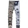 Herenjeans donkerblauw klinknagelgat mode slanke rek patch kleine rechte denim broek lente herfst punkstijl streetwear