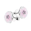 Stud -oorbellen Magnolia Bloom voor vrouwen 925 Sterling zilveren sieraden roze CZ Flower Crystal Jewelary