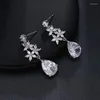 Boucles d'oreilles à tige couleur blanche mode goutte d'eau cristal zircone pour les femmes fleur brillante bijoux de mariage de mariée