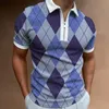 Polos masculinos Summer Summer Men Fashion Zipper Polos Digital Tistrined Stripe Plaid Pattern camisas de pólo de manga curta Men, 230130