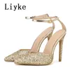 Runway Style Glitter Bling Women Pumpar Sequined tyg sommar Sexig spetsiga tå höga klackar party prom skor stiletto mujer 0129