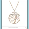 Pendant Necklaces Small Owl Tree Of Life Necklace For Women Rhinestone Rose Gold Sweater Chain Long Statement Jewelry Bijoux Drop De Dhnqu