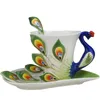 Mugs 230ml Ceramic Coffee Mug Peacock Bone Porcelain Cup Dish Spoon Tea Set Elegant Cute