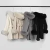 Dameswol Blends Luzuzi Elegant Real Fur Coat Winter Jacket vrouwen 100% natuurlijke bont kraagmanchetten Kasjmier wolmengsels overtollige bovenkleding 230130