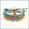 Charm Bracelets 5 Pieces Wild Fashion Ins Wax Line Handmade Bracelet Woven Daisy Sunflower Blue And Yellow Mixed Color Rope Chain Wh Dhjoc