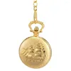 Pocket Watches 1pc Men Women Quartz Watch Golden Ship Pattern Carved Case With Chain IK88