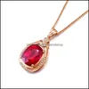 Pendant Necklaces Fashion Rose Gold Inlaid Imitation Natural Colored Rubellite Gemstone Zircon Clavicle Necklace Ladies High Jewelry Dh3Zk