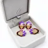 Dos boucles d'oreilles violet émail géométrique alliage Vintage peinture à l'huile bijoux pour femmes