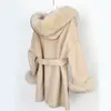 Dameswol Blends Luzuzi Elegant Real Fur Coat Winter Jacket vrouwen 100% natuurlijke bont kraagmanchetten Kasjmier wolmengsels overtollige bovenkleding 230130