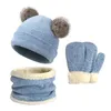 Berety zimowe dzieci z aksamitnymi i gęstymi rękawicami kapeluszowymi ciepłe słodkie włosa szalik dla dzieci