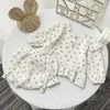 Kläder sätter 0-3y Autumn Baby Girls Sweet Clothes Floral Printed Ruffles Long Sleeve Pullover Tops Elastic Shorts