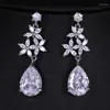 Boucles d'oreilles à tige couleur blanche mode goutte d'eau cristal zircone pour les femmes fleur brillante bijoux de mariage de mariée