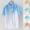 Erkekler Tişörtleri Moda Pamuk Keten Gömlek Erkekler için 2023 Hawaiian Rahat gradyan Renkli Tee Yaz İnce Fit Kısa Kollu Camisas Maskulina