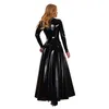 Casual Dresses High Collar Faux Latex Maxi Dres Long Sleeve Shiny Patent Leather Wet Look Floor Length Party Clubwear Custom 230130