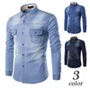 Men's Casual Shirts IN Mens Denim Shirt Long Sleeve Plus Size Cotton Jeans Cardigan Slim Fit Men Two-pocket Tops Clothing M-6XL