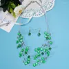 Collier Boucles d'oreilles Set Perles africaines romantiques Femmes Green Round Chain Multi-couche Colliers