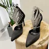 Zarif parti düğün ziyafet ayakkabıları seksi kristal ayak bileği kayış yüksek topuklu stiletto sandal yaz sivri ayak parmağı kadın pompaları 0129