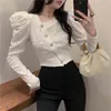 Bluzki damskie Spring retro elegancka elegancka koszulka w dekolcie w dekolcie kobieta 2023 Korea damska moda mody sange jednopasmowa bluzka