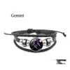 Bracelets de charme Zodiac Verre Boucle En Métal Mode Constellation Bijoux Noir Tissage Mtilayer Bracelet En Cuir DH Drop Livraison DH9U4