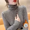 Women's TShirt Elegant Geometric Print Turtleneck Tshirt Autumn Winter DoubleSided Velvet Thicken Warm Long Sleeve Top's Clothing 230130