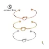 Bracciale con nodo a cuore in acciaio inossidabile con catena a maglie per donna 3 colori regolabile aperto all'ingrosso Lucky Jewelryz Drop Delivery Jewelry Brac Dheld