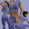 Active Pants Ribbed Seamless Yoga Set Women Gymkläder Lägg till logotypblandning på Will Workout Push Up Tights Sporting Tracksuit Fitness
