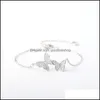 Cadena de eslabones Regalo de amor Cubic Zirconia Cz Pulsera de mariposa nupcial Sier Gold Ajustable para mujeres Aniversario de bodas Jewelryz Drop D Dhnv7