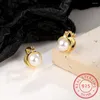 Hoop Earrings Real 925 Sterling Silver Sweet Double Side Synthetic Pearl For Women Children Baby Girls Kids Jewelry DA1944