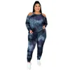 Women's Plus Size Tracksuits 5xl Clothing for Women Off Shoulder Long Sleeve Top and Pants Sets Tie Dye Two Piece Outfits Wholesale Drop 230130