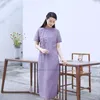 Ethnic Clothing 2023 Traditional Chinese Qipao Dress Oriental Vintage Retro Cotton Linen Cheongsam Flower Embroidery