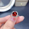 Cluster Rings Black Angel Temperament Princess Square Simulation Ruby Inlaid Full Diamond Gemstone Resizable Ring for Women Silver Jewelry