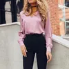 Kvinnors polos Sexig V Neck Office Ladies Bluses Shirts Women Elegant Satin Blouse Casual Solid Long Sleeve Spring Summer Female Party Tops