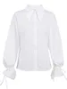 Women's Blouses Shirts OOTN Office Lady White Women Blouse Elegant Turn-Down Collar Long Sleeve Lace Up Shirt Female Loose Spring Casual Korean 230131