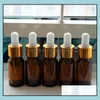 F￶rpackningsflaskor Lot 768 st 10 ml Amber Glass Droper Bottle Tiny Small Vails f￶r 10 ml eteriska oljor Cosmetics Sampe SN2201 Drop Del Dhiif