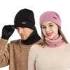 Basker 2st vinter stickad halsduk beanie cap set för män kvinnor fast färg varm skalle unisex utomhus sport vindtät nack varmare