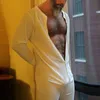 남자 바지 jumpsuits 남자 버튼 홈 홈 착용 단색 긴 레일 레그 편안한 장미 꽉 조이는 캐주얼 잠옷 섹시한 라운지 230131