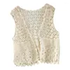 Débardeurs pour femmes Femmes Creux Crochet Crop Top Gilet Col V Ouvert Avant Floral Dentelle Sans Manches Casual Veste Lâche