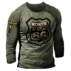 Men's T-Shirts Fashion Retro T-shirts Oversized Loose Clothes Vintage Long Sleeve America Route 66 Letters 3D Printed T-shirt EU Size 5XL 230131