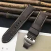 Retro Crazy Horse Real Leather Brown 24mm Watchband för rem för PAM441 Armband Butterfly Buckle Watch Band Tools326C7081637