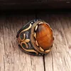 Clusterringen Vintage hofstijl Tiger Eye Ring Ovaal Biker Roestvrij staal Punk Man met bruine stenen mode -sieraden geschenken drop