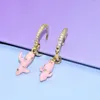 Boucles d'oreilles créoles cadeaux de luxe pour la Saint-Valentin couleur restant cuivre plaqué or beaucoup émail CZ réglage Dangle Cactus pour les femmes