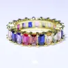 Rings de cluster Super Deal 2023 Jóias de luxo 925 Silvergold Princess Cut Multi Color 5A CZ anel de casamento para mulheres