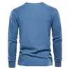 Men's T-Shirts AIOPESON Waffle Henley T-Shirt Long Sleeve Basic Breathable Tops Tee Shirts Autumn Solid Color T Shirt For 230130