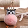 Keychains Bedanyards Creative Doublesididided Owl Hair Ball Key Ring fofo de bolsa pingente pingente de pompom pompom cartoon animal keyf dhlno