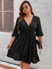 Plus size Dresses Size 4XL Glitter Midi Tunic Dress for Women Autumn V Neck Clothing Elegant Casual Oversized Evening Party Wear 230130