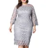 Robes grande taille femmes taille dentelle 34 manches robe de soirée robe de Cocktail col rond évider 230130